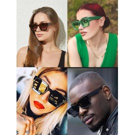 Rtuerfik Square Sunglasses for Women Men Fashion Thick Frame Sunglasses Fashion Chunky Sunglasses Trendy Black Shades