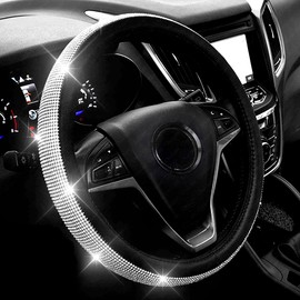ChuLian Bling Diamond - Funda para volante de coche con vidriantes, adornos ostentosos, universal, 15 pulgadas, Negro