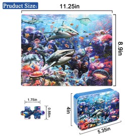 LELEMON Puzzles for Kids Ages 4-6 6-8 8-10 100 Pieces Jigsaw Puzzles for Kids Underwater World Ocean Learning Educational Puzzles Portable Box Pack Toy for Boys and Girls