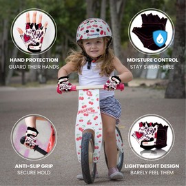 KIDDIMOTO Children's Cycling Gloves Fingerless for Boys and Girls / Bicycle Gloves / Bike Children's Gloves - Love - M (4-8y)