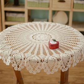 Yizunnu Vintage Round Lace Tablecloth Handmade Crochet Cotton Table Cloth/Cover 90cm beige