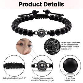 VU100 Matching Couples Bracelets Gifts Soulmate Bracelets I Love You 100 Languages Projection Bracelets Anniversary Birthday Christmas Gifts for Soulmate Boyfriend Girlfriend Husband Wife Her Him