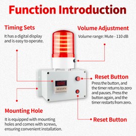 Cycle Timer Alarm with Flashing Light - 0-110dB Adjustable Siren, Automatic Repeat Timing for Industrial Safety, Facility Reminders, Workshops, Gyms, Kitchens, Laboratories (AC110V)