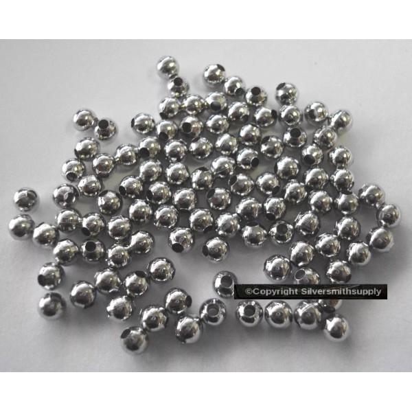 Silversmithsupply.com SPACER Beads round white gold plated 4mm (approximately