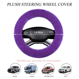 NYTKL Car Fuzzy Steering Wheel Cover, 15 inch Fluffy Soft Steering Wheel Protector for Winter Warm, Anti-Slip Fuzzy Plush Vehicle Wheel Wrap Cover Interior Decoration for Women Men (Purple)