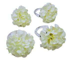 Maison Charlô | Set of 4 Napkin Rings Chrysanthemum Charm | Napkin Ring Holders for Formal/Casual, Dining Table Decor | Thanksgiving, Christmas, Party Decoration, Everyday Gatherings | White