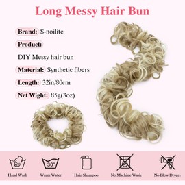 S-noilite Messy Bun Hair Piece Long Scrunchy DIY Wrap Around Touseld Updo Hair Extensions Ponytail Curly Hairpieces,32inch Wavy Donut Chignons for Women 85g, Ash Blonde mix Bleach Blonde