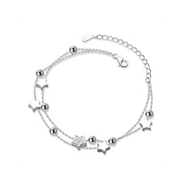 KONFEN Silver Bracelets for Womens, Star Bracelet Adjustable Silver Bangle, Silver Plated Cute Friendship Ladies Bracelet for Girls, Jewellery Gifts for Her for Wife Birthday Christmas Best Friend