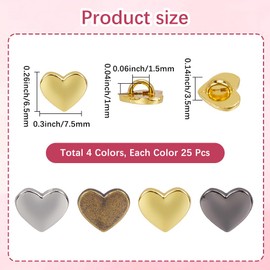 CABODYALS 100Pcs Alloy 1 Hole Heart Shaped Buttons Retro Love Shank Metal Bulk Golden Silver Assorted Trim Matallic Valentine Brass Gold Buttons for Crafts Sewing Making Clothes Decoration