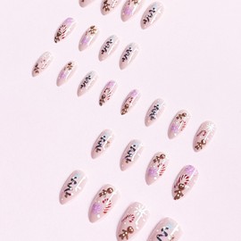 Vopintpy Long Almond Cute Christmas Press on Nails Cartoon Gingerbread Man Christmas Tree Fake Nails Winter Xmas Snowflake Glue on Nails Glossy Acrylic Stick on Nails for Women