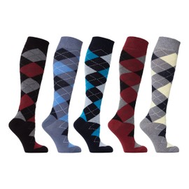 socks n socks - Women's 5-pair Argyle Design Turkish Cotton Knee high Socks
