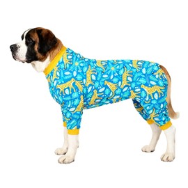 LovinPet American Staffordshire Terrier - Pijama para perro, tela cómoda, estampado de leopardo brillante, pijama para perros grandes, ropa de Pitbull, camisa de recuperación para perros de raza grande, azul, M