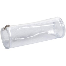 Clairefontaine - Ref 8486C - Fancy Transparent Round Pencil Case - 22 x 7 x 7cm, Made From Polypropylene, Suitable for Exams, Metal Zip & Metal Pull Tab - Clear With Glitter