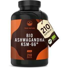 Organic Ashwagandha - KSM-66® Premium Raw Material - 210 Capsules - 600 mg Daily Dose - High Dose - Original Indian Sleeping Berry - Vegan - German Production - TRUE NATURE