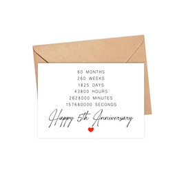 DiandDesignGift Happy 5th Anniversary Card - 5 Year Wedding Anniversary Card Gifts - Idea For Boyfriend - For Husband - For Wife - For Girlfriend - For Bestie - For Boss - For Colleagues