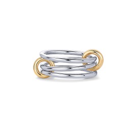 PAVOI 14K Gold Plated Interlocked Stackable Rings for Women - Two-Toned Statement Multi Ring Stack - Mixed Metals Stacking Bands - Size 9, Rhodium Plated