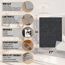 Ottomanson 2'7" x 5' Ultra-Thin Area Rug Durable Non-Slip Carpet for High-Traffic Areas - Fits Under Doors for Easy Use - Ideal for Living Room, Bedroom, Kitchen, Bathroom & Entryway, Black