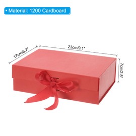 PATIKIL 9x7x3 Inch Magnetic Gift Box, Collapsible Paper Party Favor Boxes with Lid and Ribbon for Wedding Valentine's Day Birthday, Red