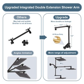 BRIGHT SHOWERS High Pressure Rain Shower Head Combo with Double Extension Arm, 8 Inch Rainfall Shower Head with Handheld Spray, Height Adjustable Dual Square Showerhead Set, Oil-Rubbed Bronze