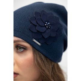 VIVISENCE Women's Beanie Winter Hat Warm Patterned Headpiece 7010, Made in the EU, darkblue,