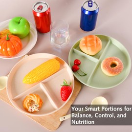 Ezranova 2 pcs Divided Dinner Plates,Reusable Plastic Divider Plates,Unbreakable Divided Dinner Plate Set,Portion Control for Picnic Camping Dessert (Blue, Pink)