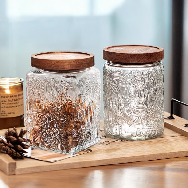 Custde Glass Storage Jars With Airtight Lid, 23.7oz Container For