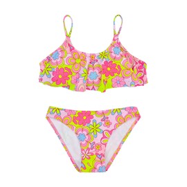 Power Flower Girls Swimming Costume Two Pieces Bikini Sets Tankini Sets Swimming Suit for Girls 2-14 Years (10-12 Years, LA617-Pink)