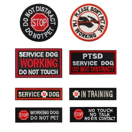 8 PCS PTSD Service Dog Do Not Distract Patch Applique Embroidered Tactical Badge Patch for Medium/Large Dogs Harness Vest Clothes Working Training Dogs Guide Dog Hook and Loop Emblem