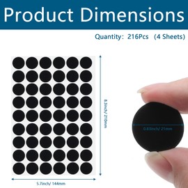 Waziaqoc 216pcs Self-Adhesive Screw Hole Stickers (Black), 4-Table Sheets Screw Covers Caps PVC Dustproof Round Stickers for Wooden Furniture - 21mm/0.83inch