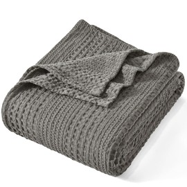PHF Ultra Soft Waffle Weave Blanket King Size for Bed, Lightweight and Breathable Thin Blanket - 104"x 90" Soft Woven and Cozy Blanket for Couch Sofa Home Decor - Grey