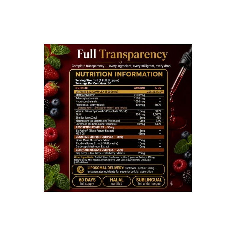 Vitamin B12 Complex Liquid Supplement, Drops 60 ML