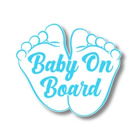 Baby footprint Baby On Board Sign Sticker for Car Baby Boy Sticker, Highly Visible, Stays On Through Heat, Cute Baby Boy Sign for Cars, Bumper Safety sticker,non Magnet (Blue Baby Feet On Board)