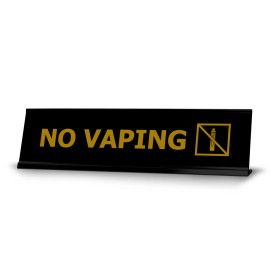 Signs ByLITA No Vaping, Gold Black Frame, Desk Sign (2x8")