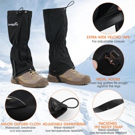 Waterproof Leg Gaiters for Men and Women Adjustable Snow Boot Gaiters for Hiking in Hunting Sand and Mud Mountain Climbing or Snowshoeing (Black M)
