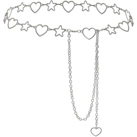 Liutufy Women's Metal Waist Chain Belt - Adjustable Body Chain for Jeans and Dresses (Silver Heart M）