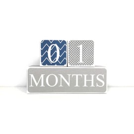 Navy and Gray Baby Age Blocks, Milestone Blocks, Photo Prop, Countdown Blocks