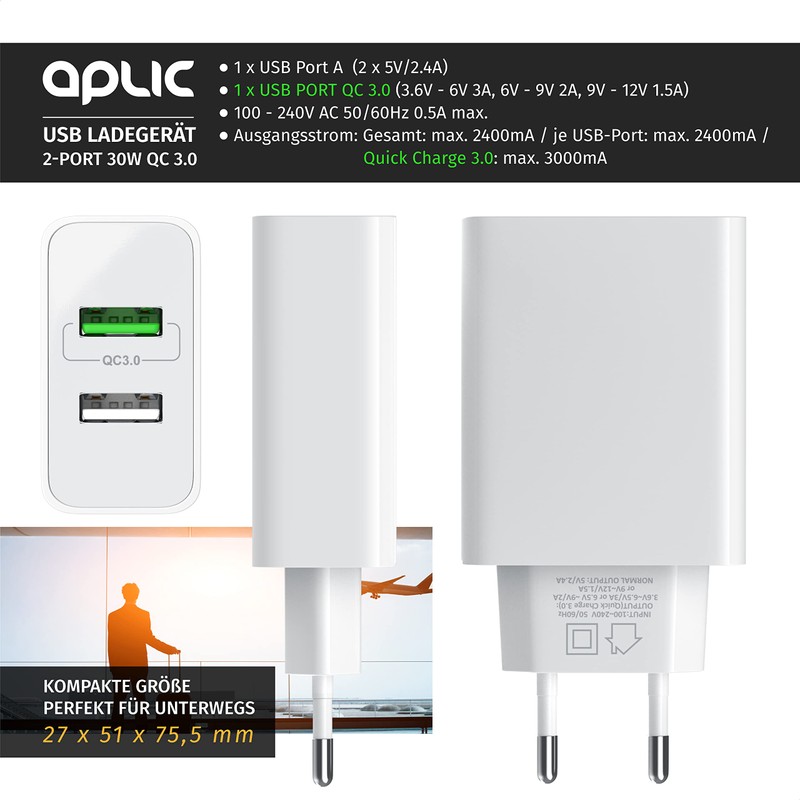 CSL USB Charger 30 W QC 3.0 2 Port Power