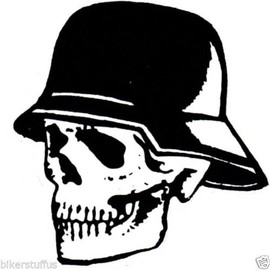 BIKERSTUFFUS Skull with German Helmet Sticker (Left) Hard HAT Sticker Laptop Sticker