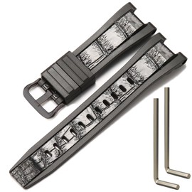 Rubber Leather Patterned Strap Compatible with Casio G-Shock GST-B100 GST-S100 GST-S110 GST-W110 GST-210 Strap Men's Waterproof Replacement Watchband Bracelet (Black black buckle)