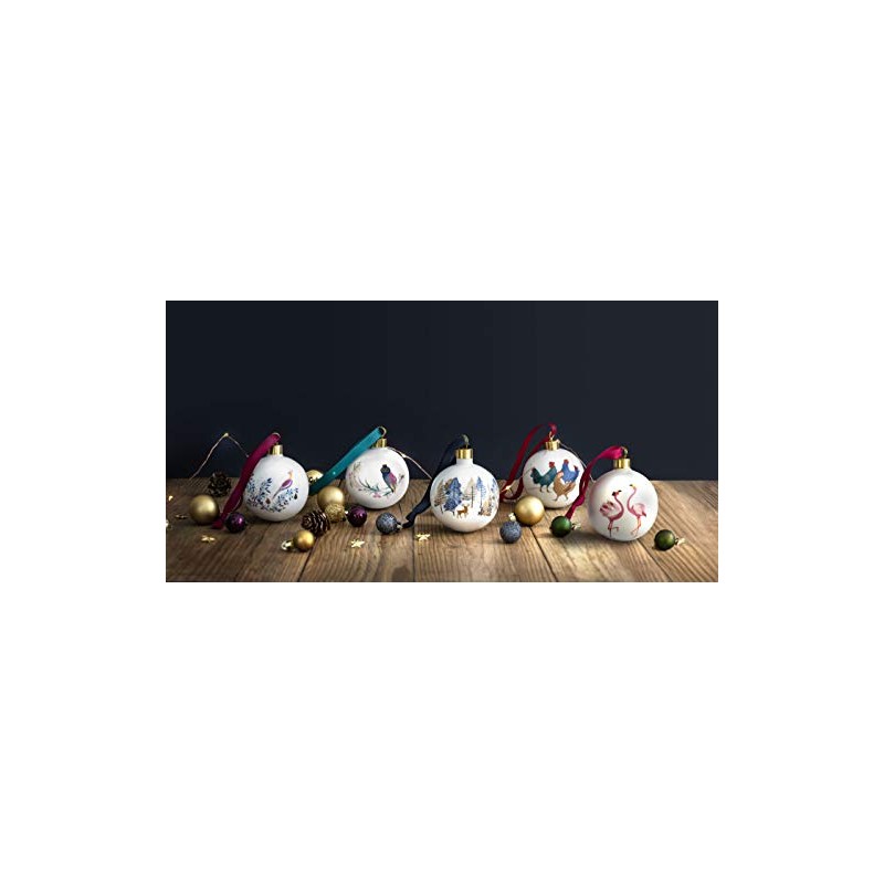 Portmeirion Home & Gifts SMF79011-XG Flamingo Christmas Bauble, ceramic, Multi