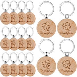 Hysagtek Key Ring Lucky Charm, Round Clover Pendant with "Du schaffst das", Ideal as a Gift for Keys, Decoration, Pet and More, Lucky Key Fob Wooden (16 & 32 Pieces), wood-coloured