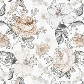 Hopepak 15.5'' x 394'' Floral Peel and Stick Wallpaper for Bedroom Modern Self Adhesive Removable Contact Paper Waterproof Vinyl Roll for Bathroom Living Room Nursery Wall Decorative