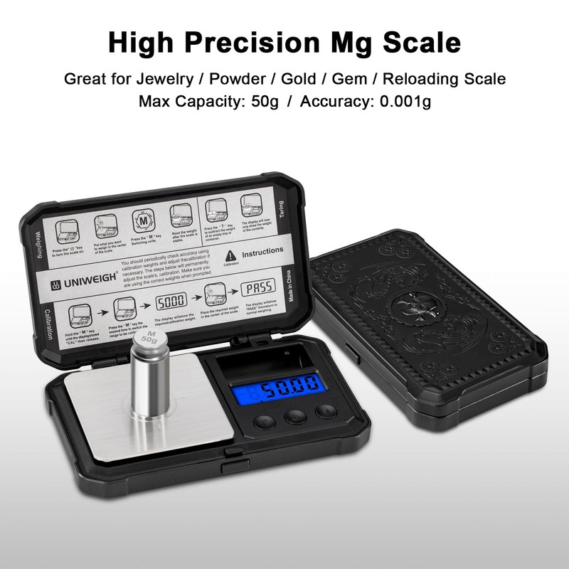 UNIWEIGH Milligram Scale 50g/0.001g High Precision,Digital mg Scale with LCD/Tare,6