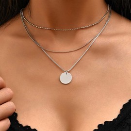 Yienate Punk Pearl Necklace Choker Silver Pearl Necklace Hip Hop Statement Coin Pendant Necklace Rock Sequin Pendant Disc Pendant Layer Necklace Charm Jewellery for Women and Girls