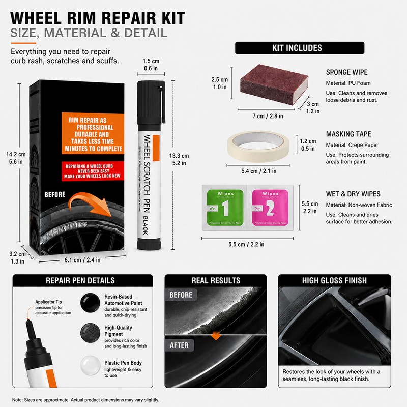 Black Wheel Rim Repair Pen for Cosmetic Touch-Ups – Alloy