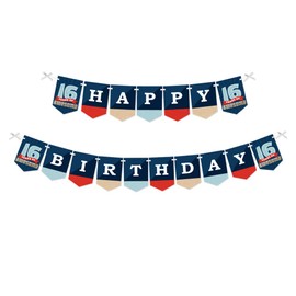 Big Dot of Happiness Boy 16th Birthday - Sweet Sixteen Birthday Party Bunting Banner - Birthday Party Decorations - Happy Birthday