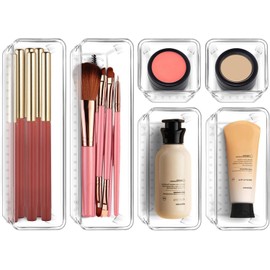 JAONLD Set of 6 Dressing Table Organisers, 3 Sizes, Make-Up Organiser, Drawer, Transparent Drawer Organiser, Suitable for Bathroom, Dressing Table, Cosmetics, Tableware, Kitchen and Office