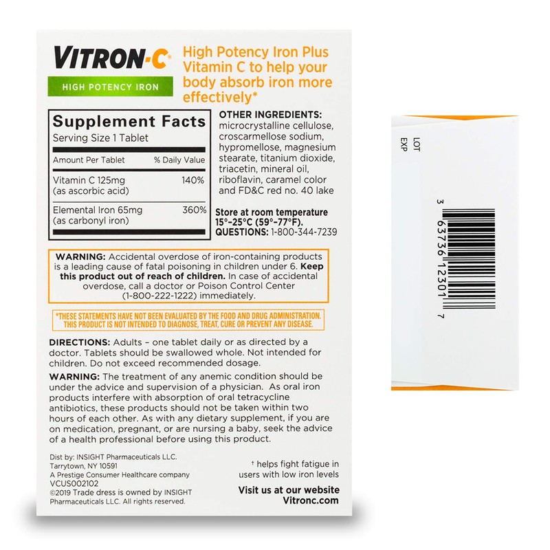 Vitron-C High Potency Iron Supplement with 125 mg Vitamin C,