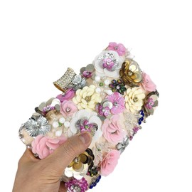 Boutique De FGG Chic Flower Clutch Purse for Women Formal Bridal Wedding Party Handbag Flower Evening Bags, Beige#0796, Small