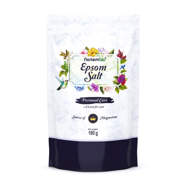 Nortembio Epsom Salt 180 g Concentrated Source of Natural Magnesium 100% Pure Bath Salt No Additives Muscle Relaxation and Good Sleep Includes E-Book
